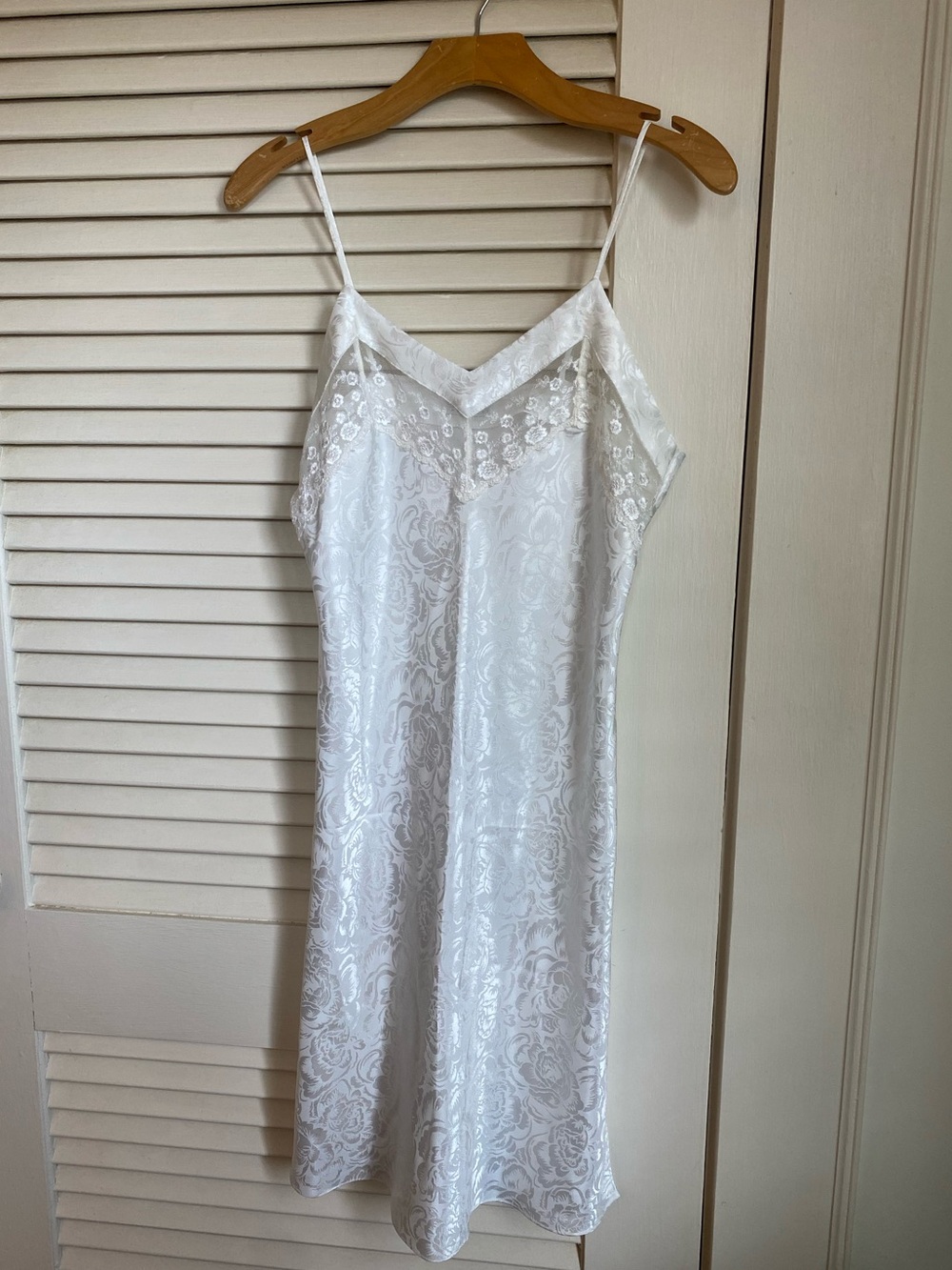 White Lace-Trim Satin Chemise Slip